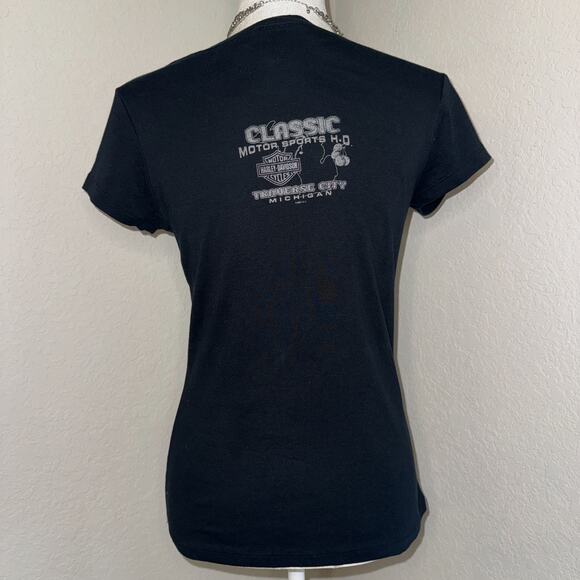 Harley-Davidson Biker Bling T-Shirt Womens Large Black Rhinestone Skull Pullover - Picture 2 of 10